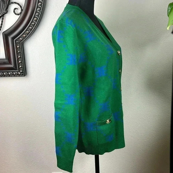 Ell and Emm Women’s Green Royal Blue EE V-Neck Cardigan Sweater Jumper Size M/L - Picture 6 of 14